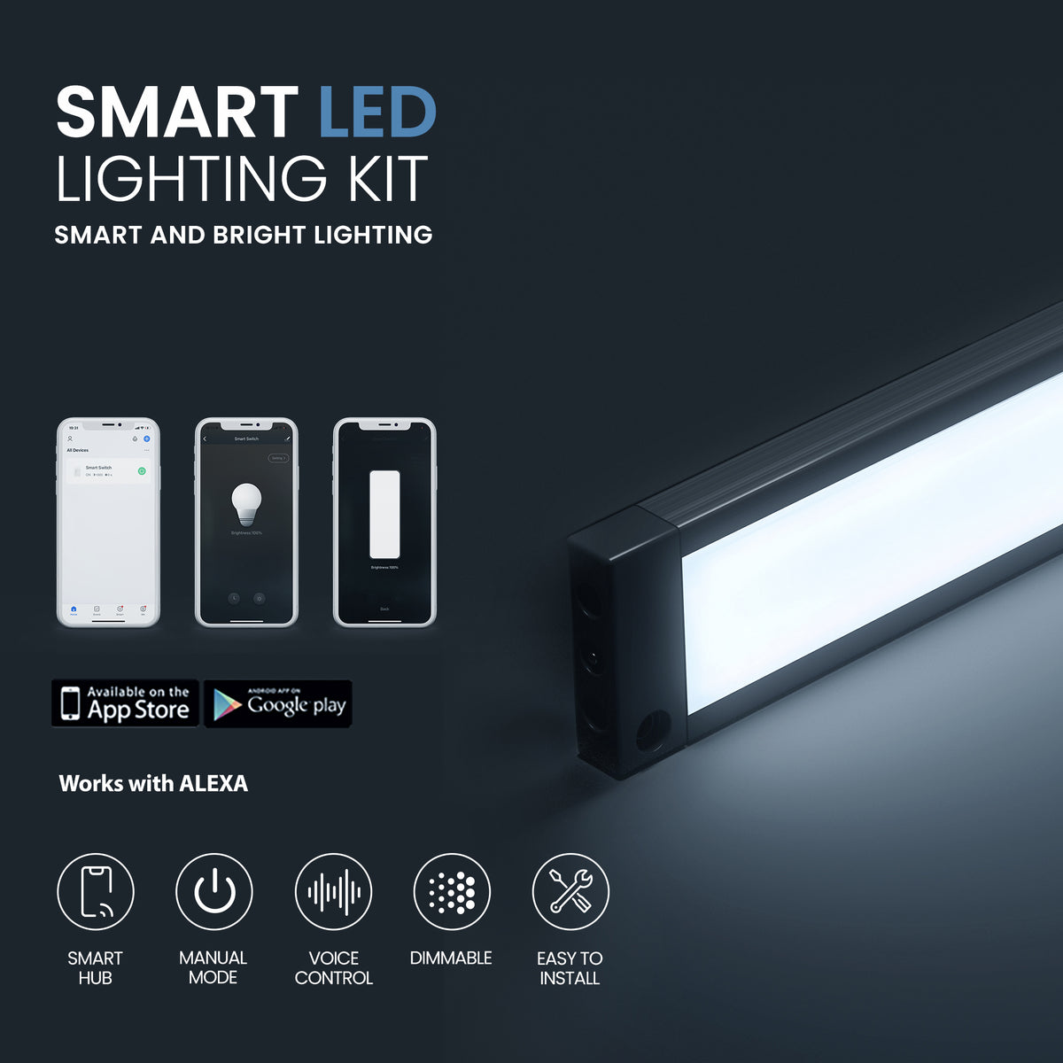 LED Smart Under Cabinet Lights Work with Alexa,Siri, Echo, Google Home (No  Hub Required), 2700K to 6500K for Kitchen Under Counter, Bookcase or  Display Cabinet(6 Lights Bar Kit) 