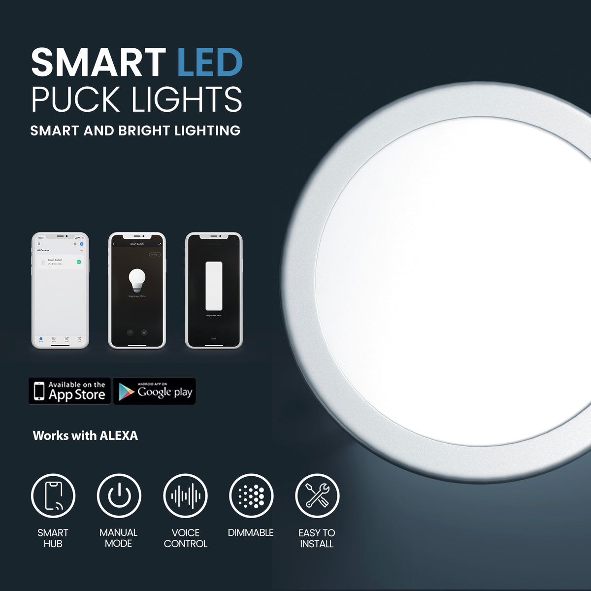 mikrobølgeovn aflivning Konflikt 6 pack White Smart Dimmable LED Puck Lights Works with Alexa, Google –  EShine