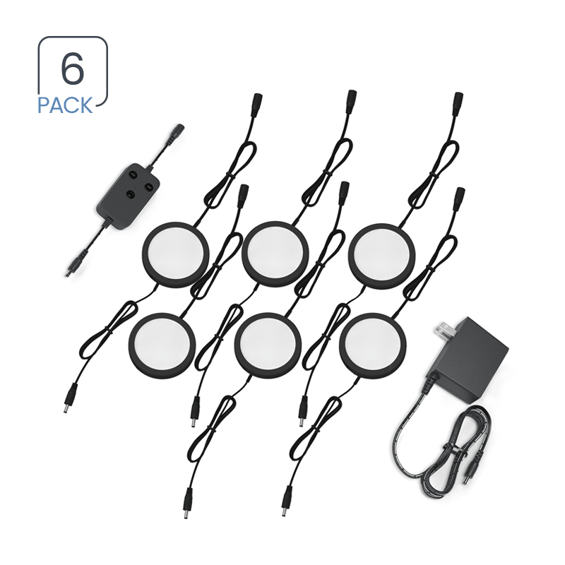 Eshine 6 Pack Black Smart Dimmable LED Puck Lights Compatible with Alexa, Google - Warm White (3000K)