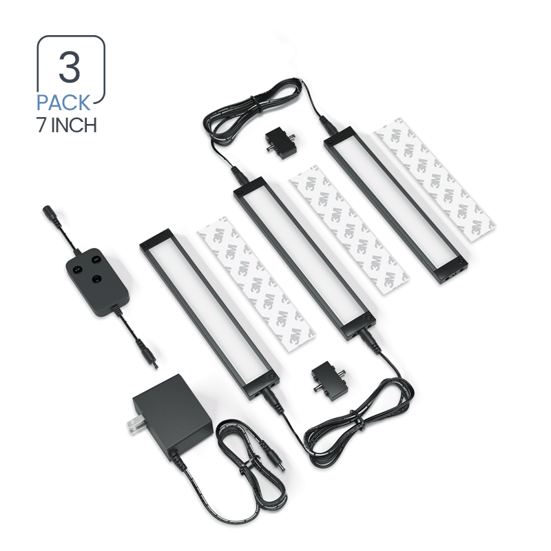 3 pack 7 inch Black Smart Dimmable LED Under Cabinet Lighting Kit