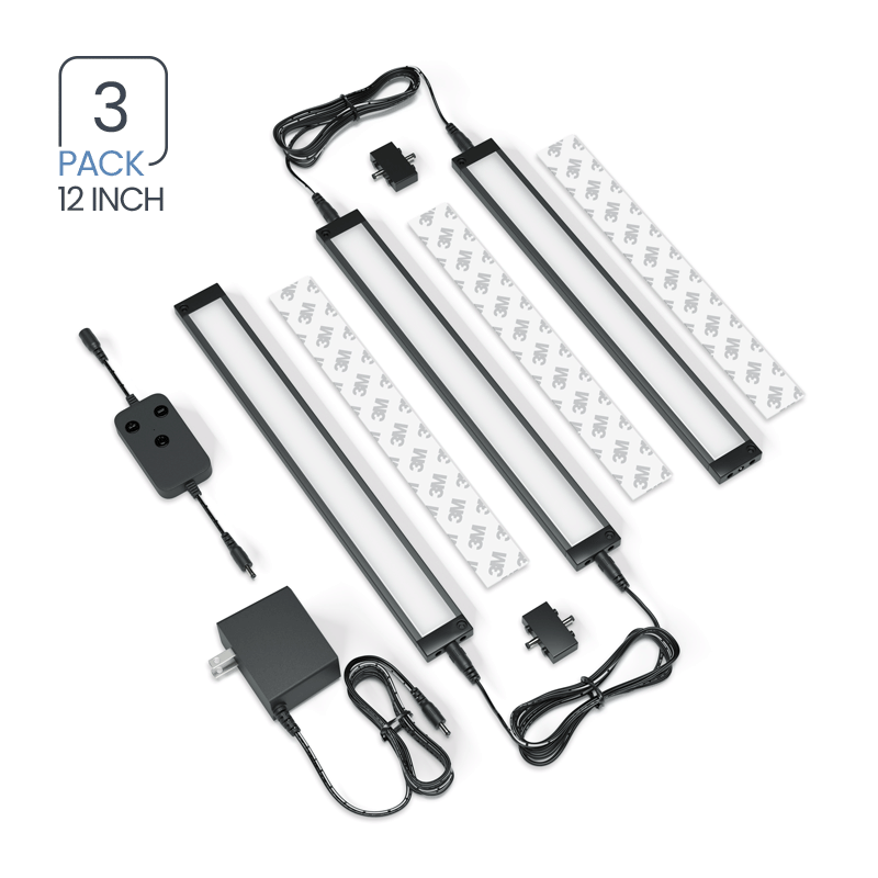 3 pack 12 inch Black Smart Dimmable LED Under Cabinet Lighting Kit Works with Alexa Google