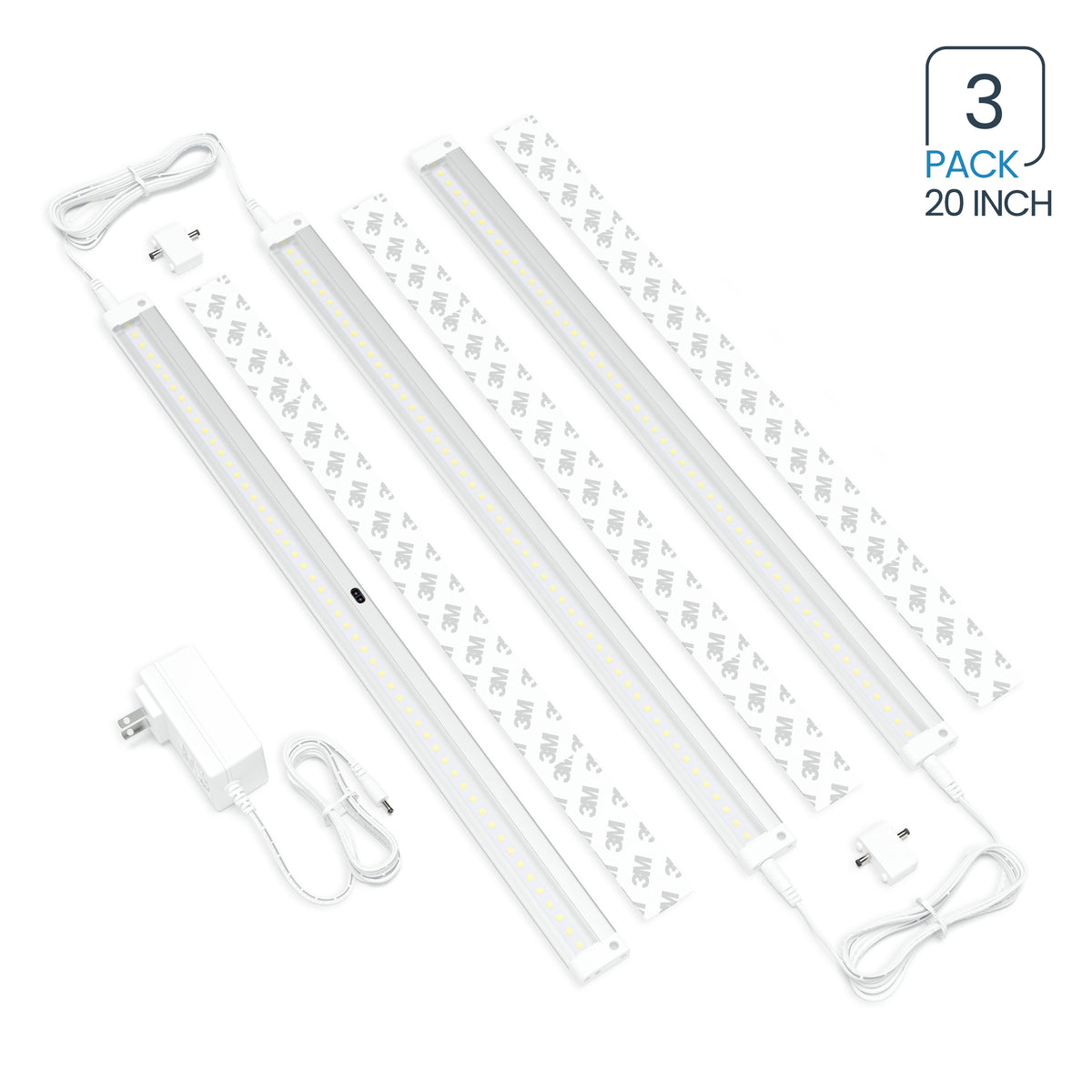 White Finish 3 Extra Long 20 inch Panels LED Dimmable Under Li