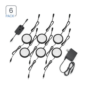 6 pack Black Smart Dimmable LED Puck Lights Works with Alexa, Google