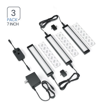 3 pack 7 inch Black Smart Dimmable LED Under Cabinet Lighting Kit Works with Alexa, Google